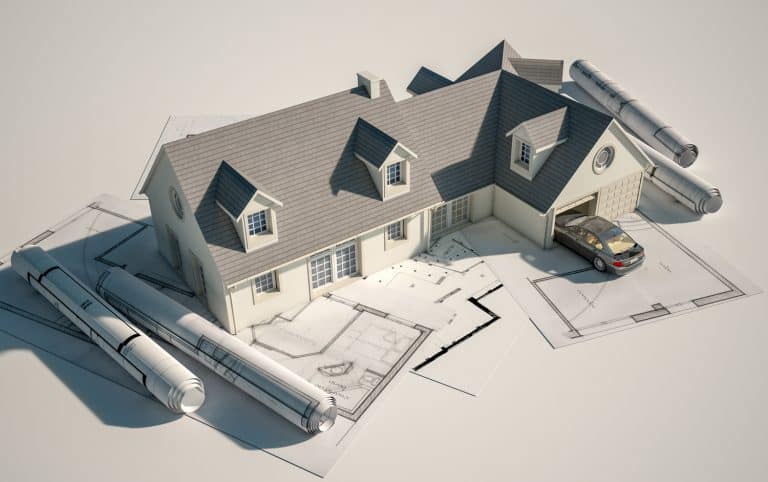 3D rendering of a house on top of blueprints, Does A Garage Count As Square Footage?