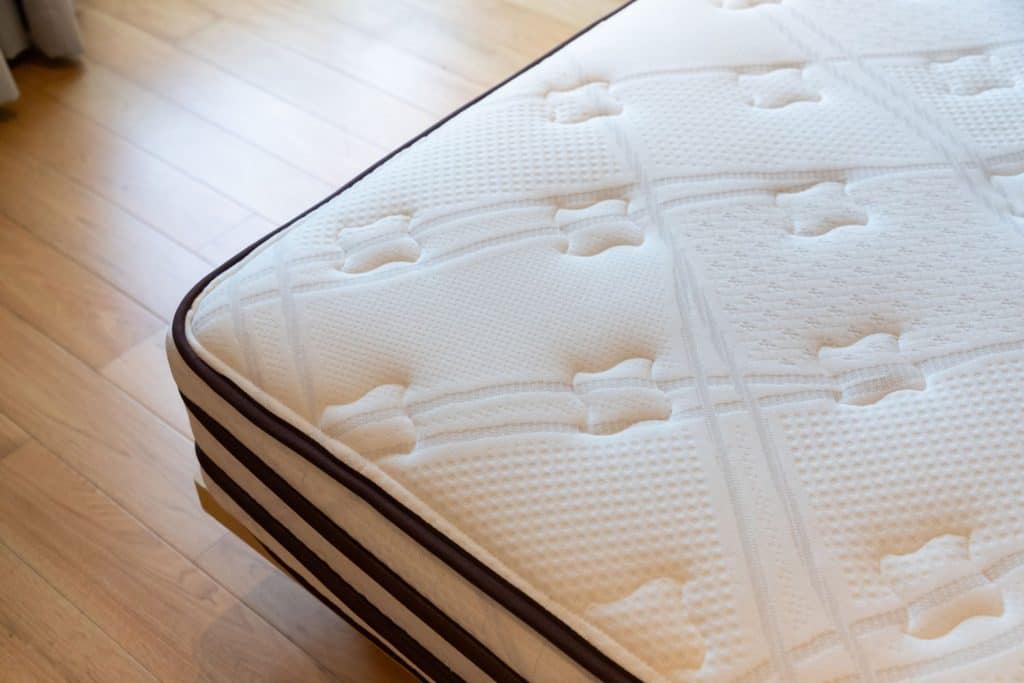 An up close photo of a mattress with decorative patterns