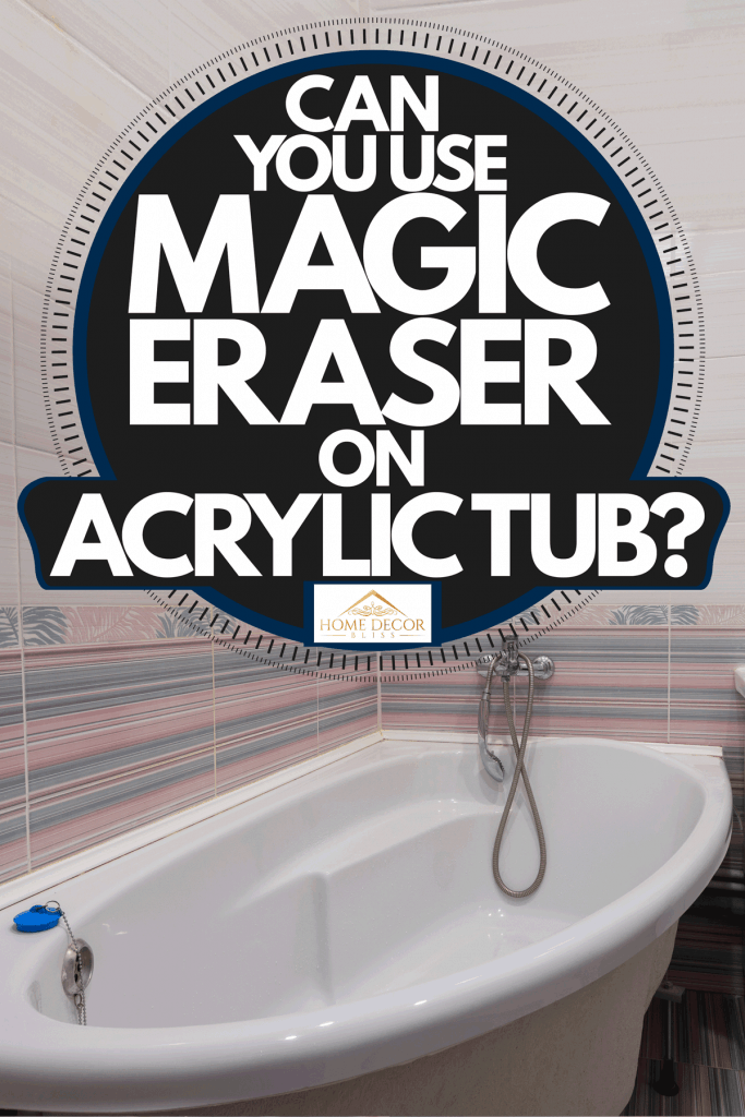 A small narrow bathroom with a medium sized acrylic tub on the side, Can You Use Magic Eraser On Acrylic Tub?, Can You Use Magic Eraser On Acrylic Tub?