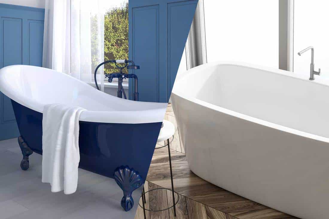 Collage of a porcelain tub and acrylic tub, Porcelain Vs Acrylic Tubs - Which To Choose?