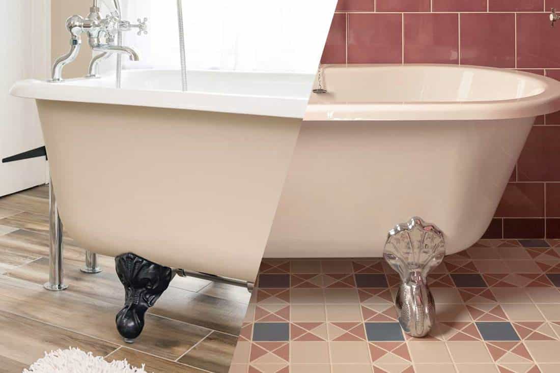 Collage of cast iron bathtub and acrylic bathtub, Cast Iron Vs Acrylic Bathtubs - Which To Choose