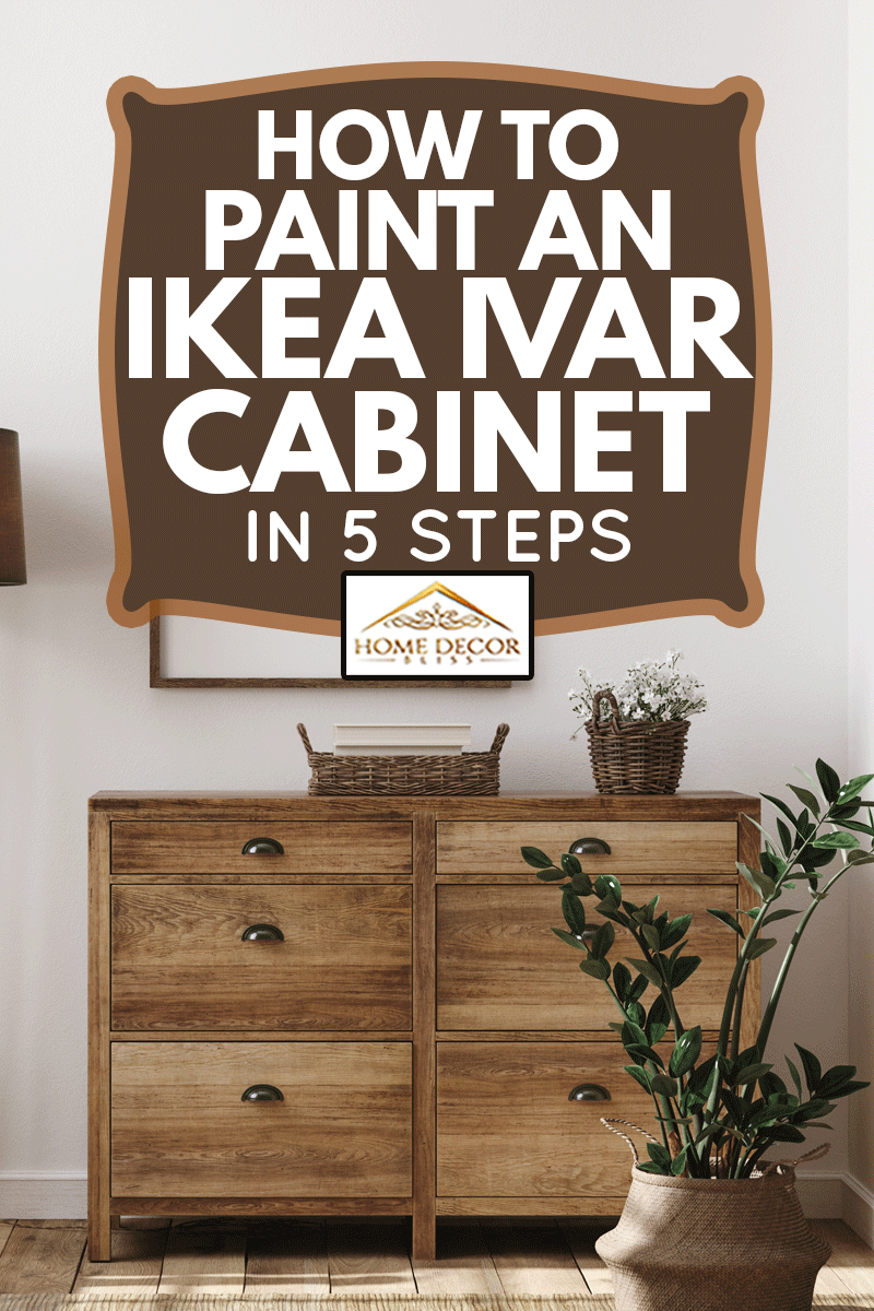 Cadre de maquette à l'intérieur du salon de la ferme avec abat-jour et armoire en bois, Comment peindre une armoire Ikea Ivar en 5 étapes