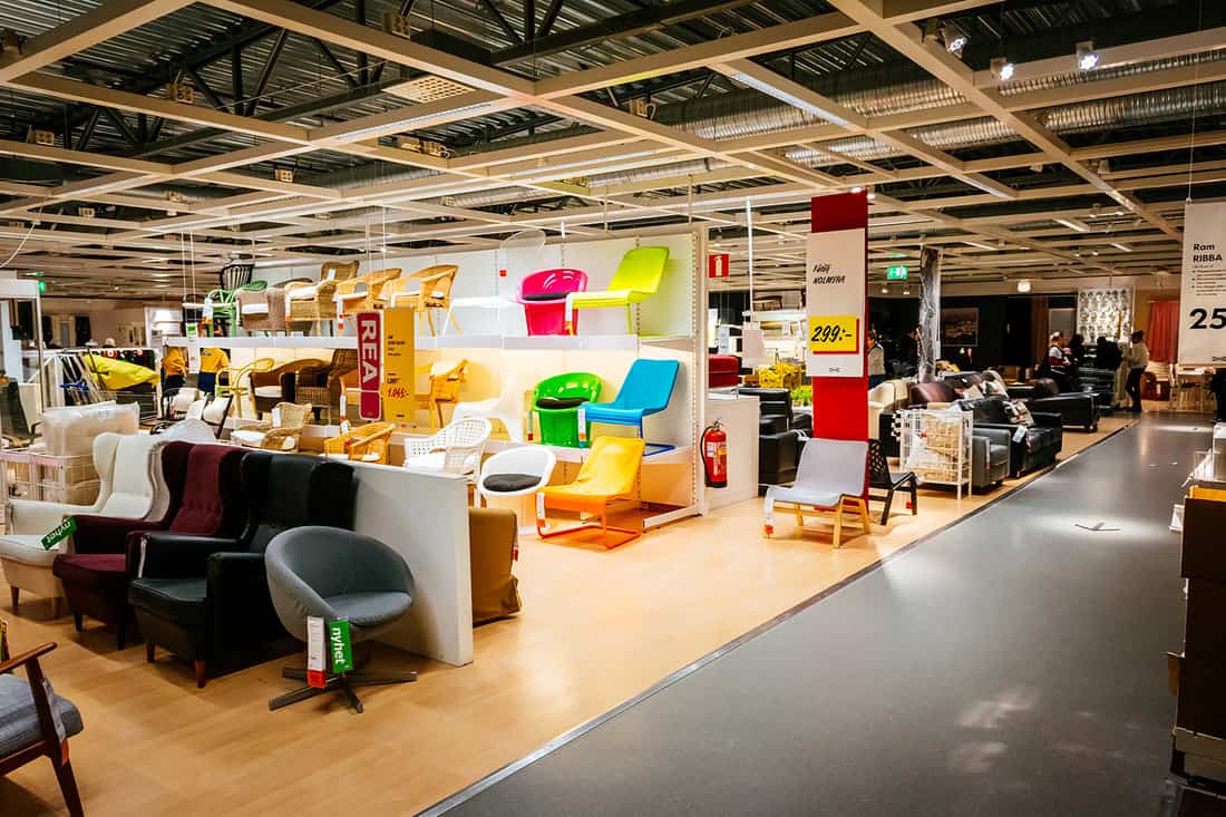  Interior of large IKEA store with a wide range of products