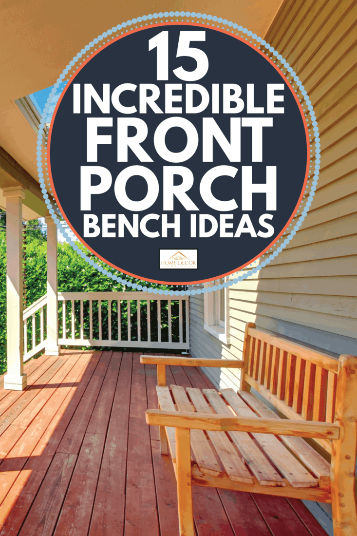 Grand porche couvert avec puits de lumière et banc et plancher en bois.  15 idées incroyables de bancs de porche
