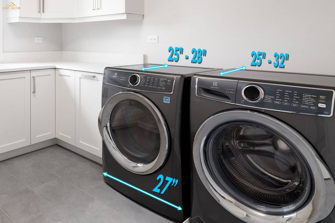 Large laundry room with white cabinets and electrolux washer and dryer appliances, What's The Average Laundry Room Size By Dimensions?