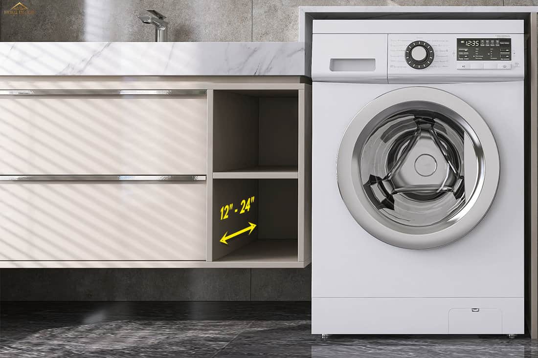 Laundry cabinet with washing machine and space for detergents storage, What's The Average Laundry Room Size By Dimensions?