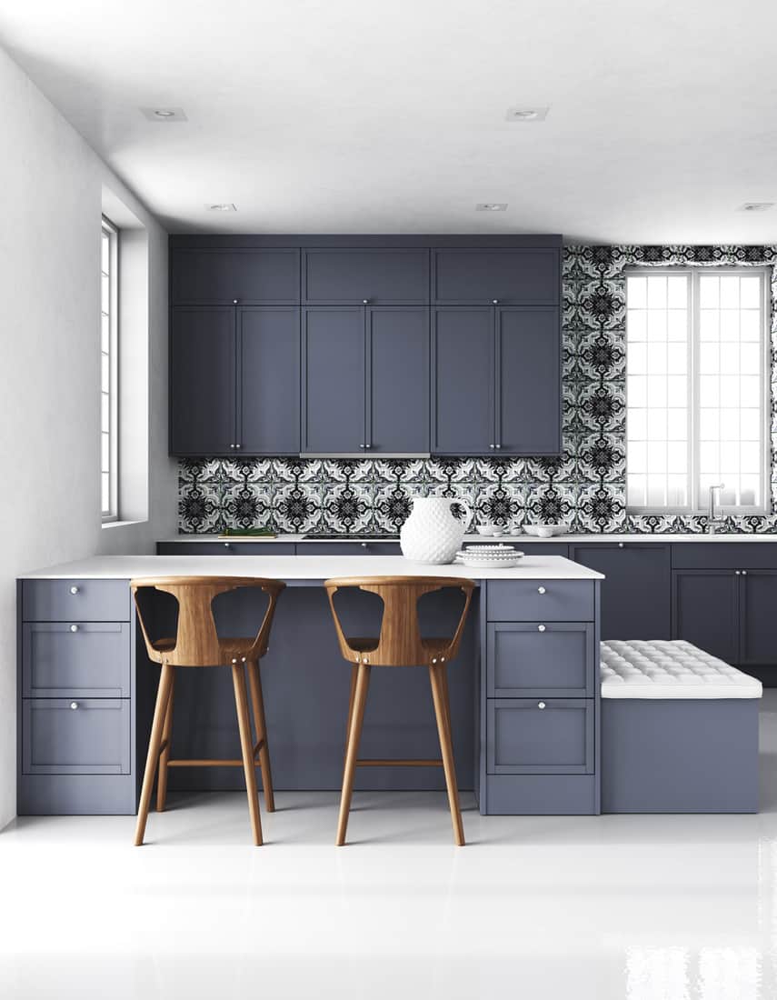 Minimalist blue kitchen.