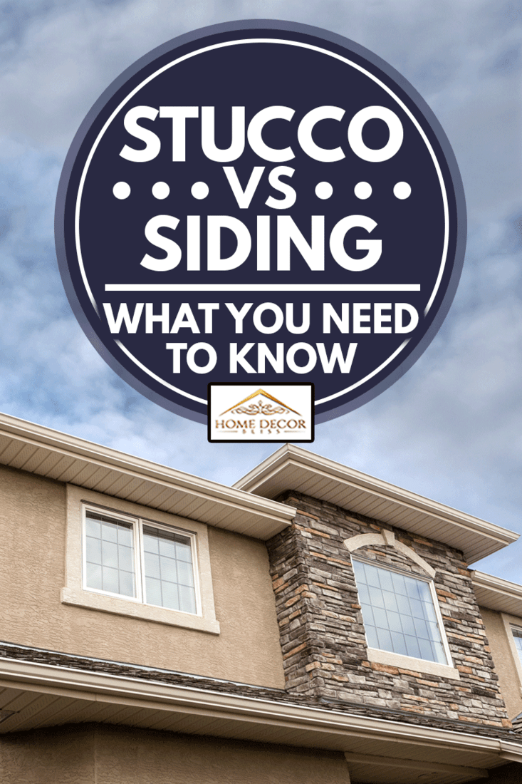 Roofline showing windows, brick stones, gutter, soffit, stucco wall, Stucco Vs Siding - What You Need To Know