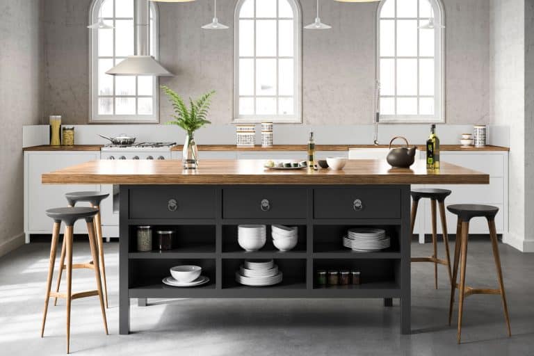 White industrial kitchen interior with grey floors, What Wall Colors Go Best With Grey Floors? [5 Options Explored!]