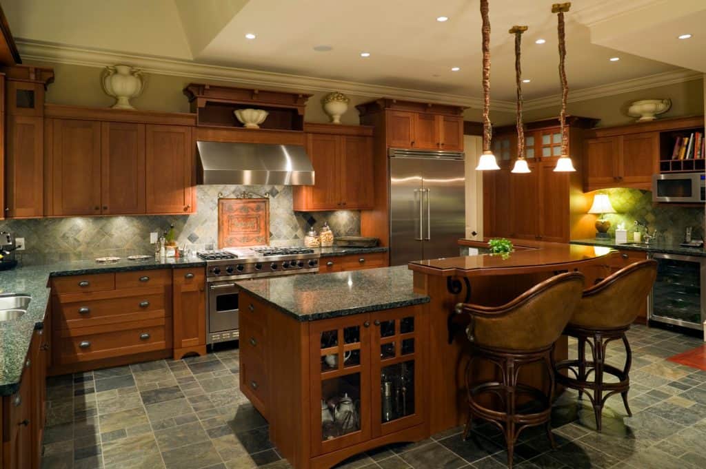 luxury real estate home kitchen with grey backsplash