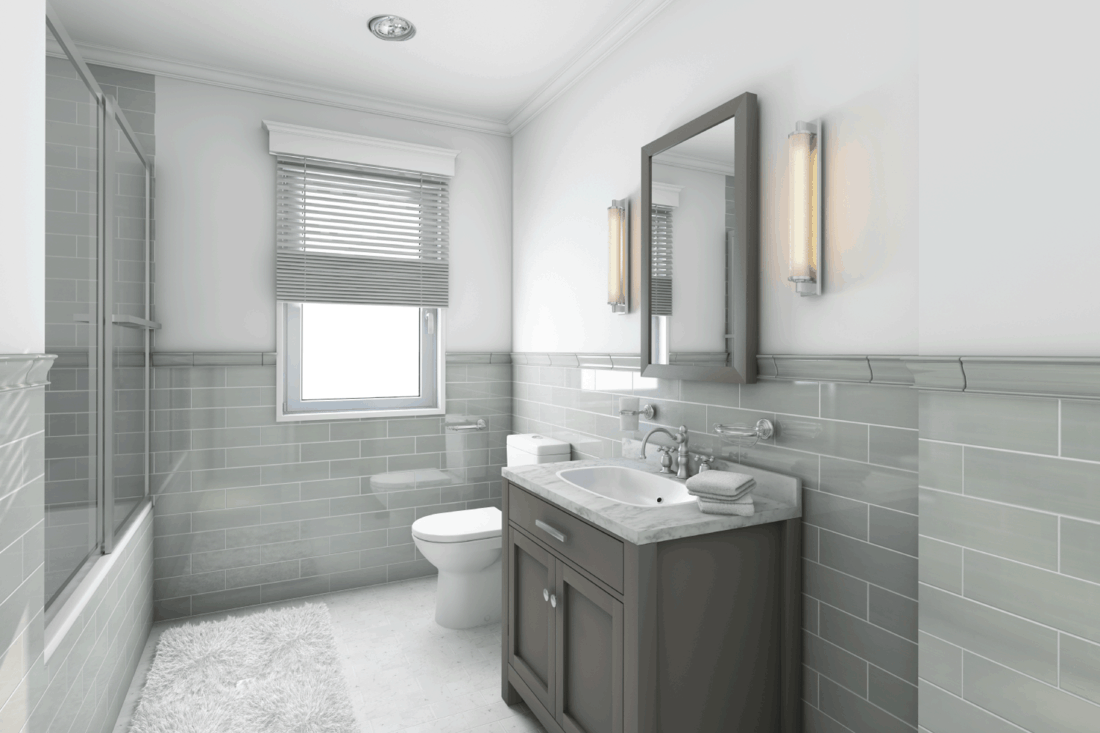 Modern Bathroom in Country House with all gray motif