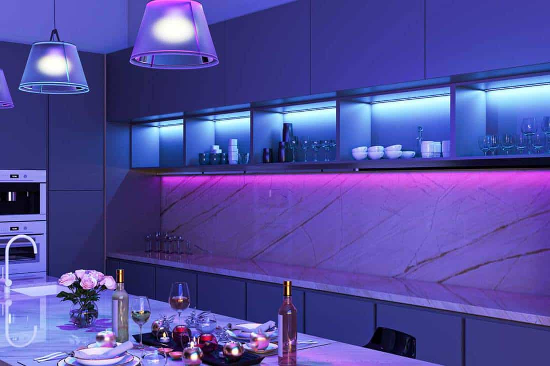 Modern kitchen with colored LED lights, How To Install LED Strip Lights - 5 Easy Steps!