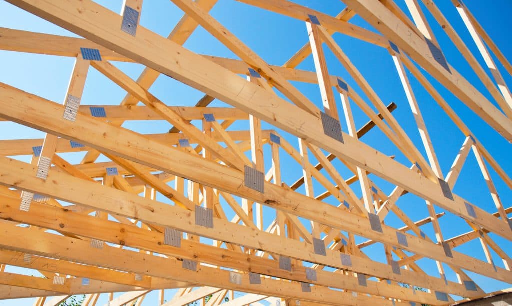 Roofing Construction. Wooden Roof Frame House Construction.