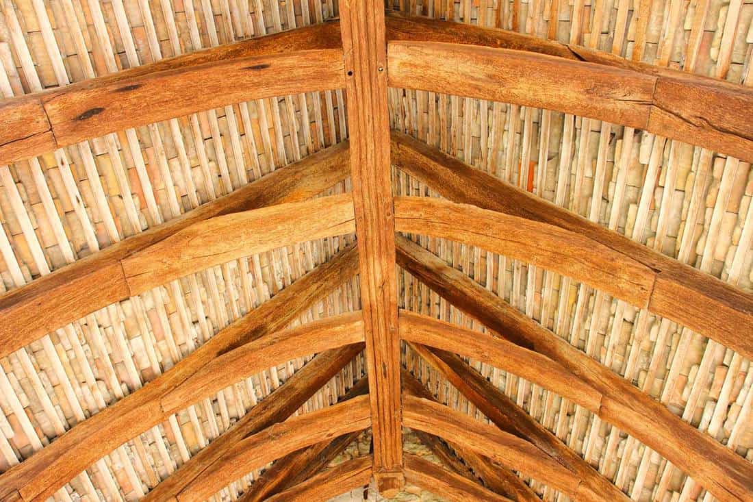 Structural wood roof of the entrance of an old church