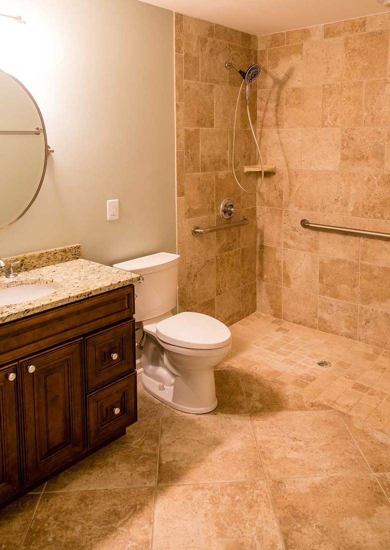 Tile bathroom with handicapped shower