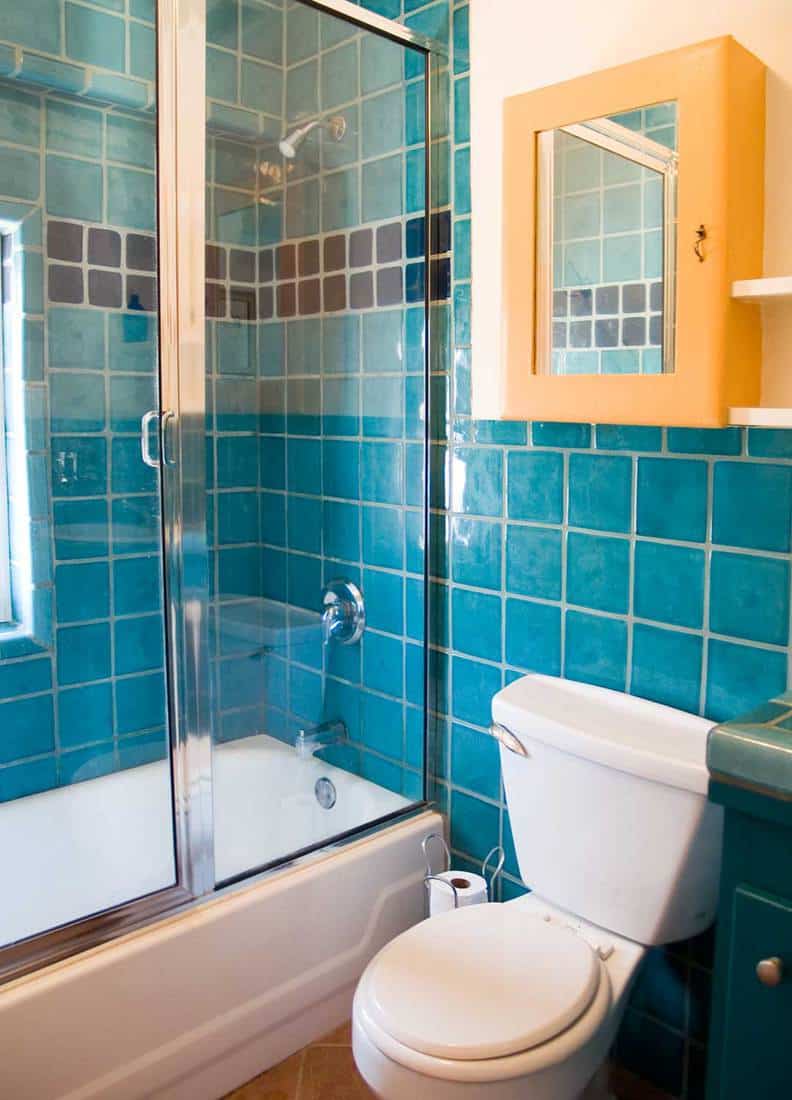 Turquoise tile work in a bathroom