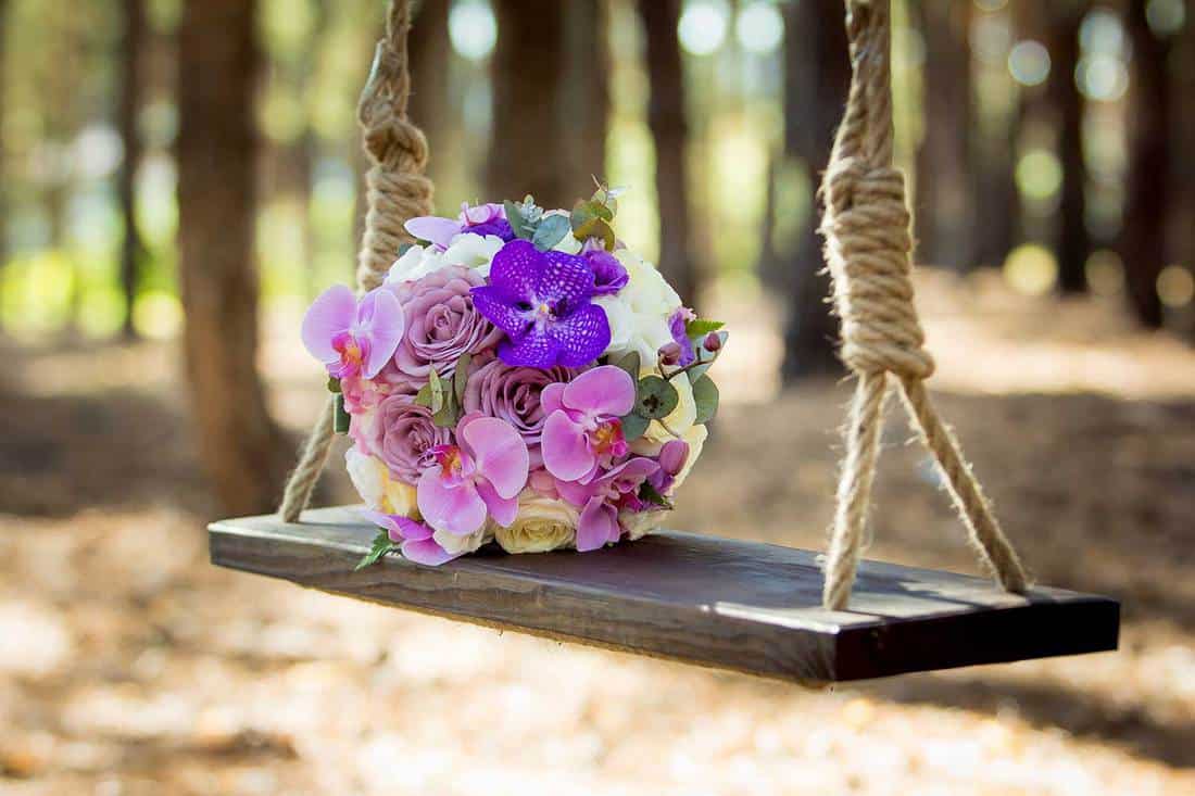 Wedding bouquet on a swing