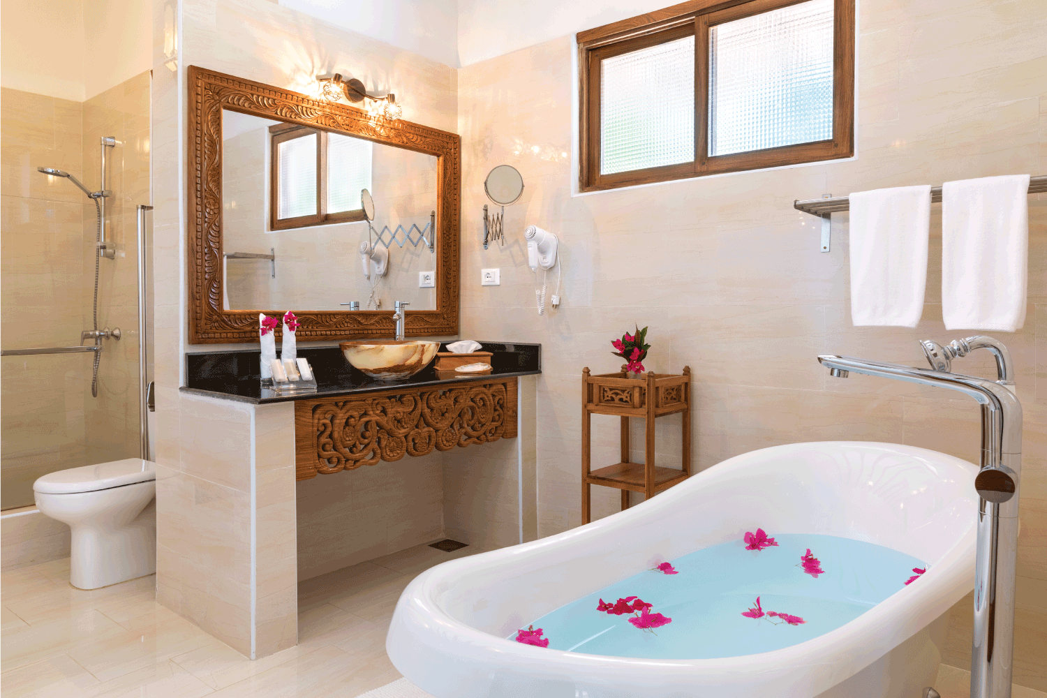 Bathroom with freestanding bathtub in luxury villa. 21 Awesome Bathtub Ideas To Check Out
