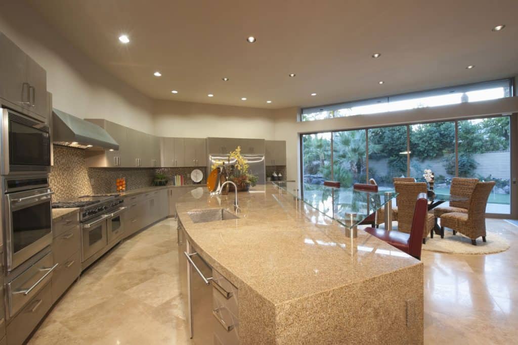 Interior of a luxurious modern house with granite kitchen