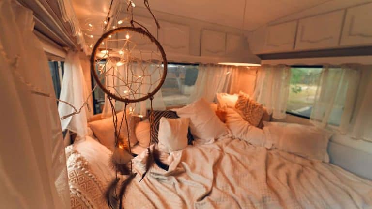 Interior of motor home's bedroom. Camping trailer, 11 Awesome RV Bedroom Ideas - 1600x900
