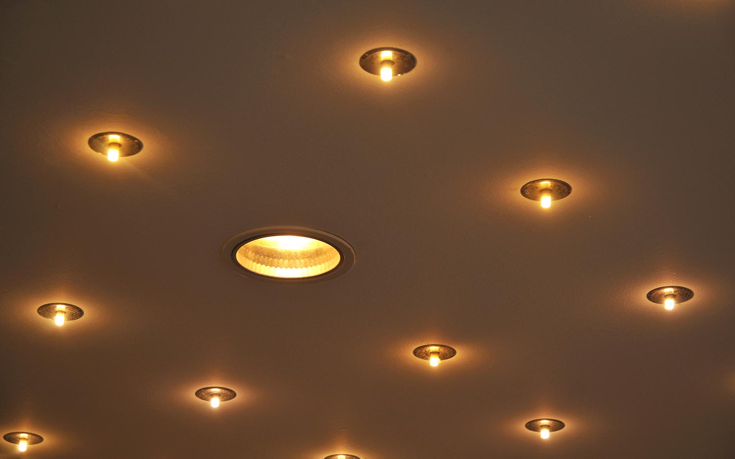 Recessed lamps in a ceiling