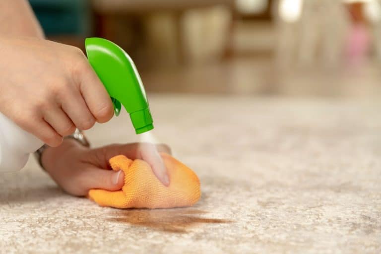 A woman using a spray to clean the carpet, How To Make A Natural Carpet Deodorizer?