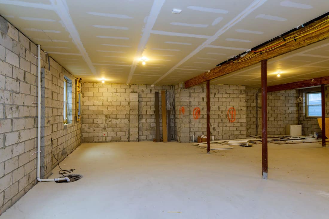 Basement renovation unfinished interior frame of a new house under construction selected focus 