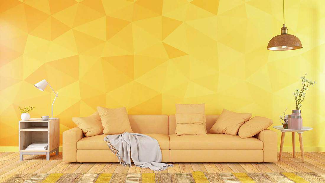 Modern design sofa with yellow wall