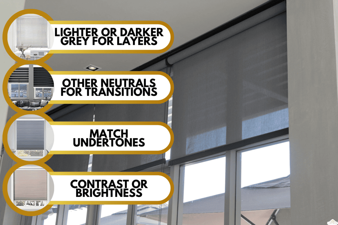 Roller Blinds or curtains at the glass window, What Color Blinds Go With Grey Walls