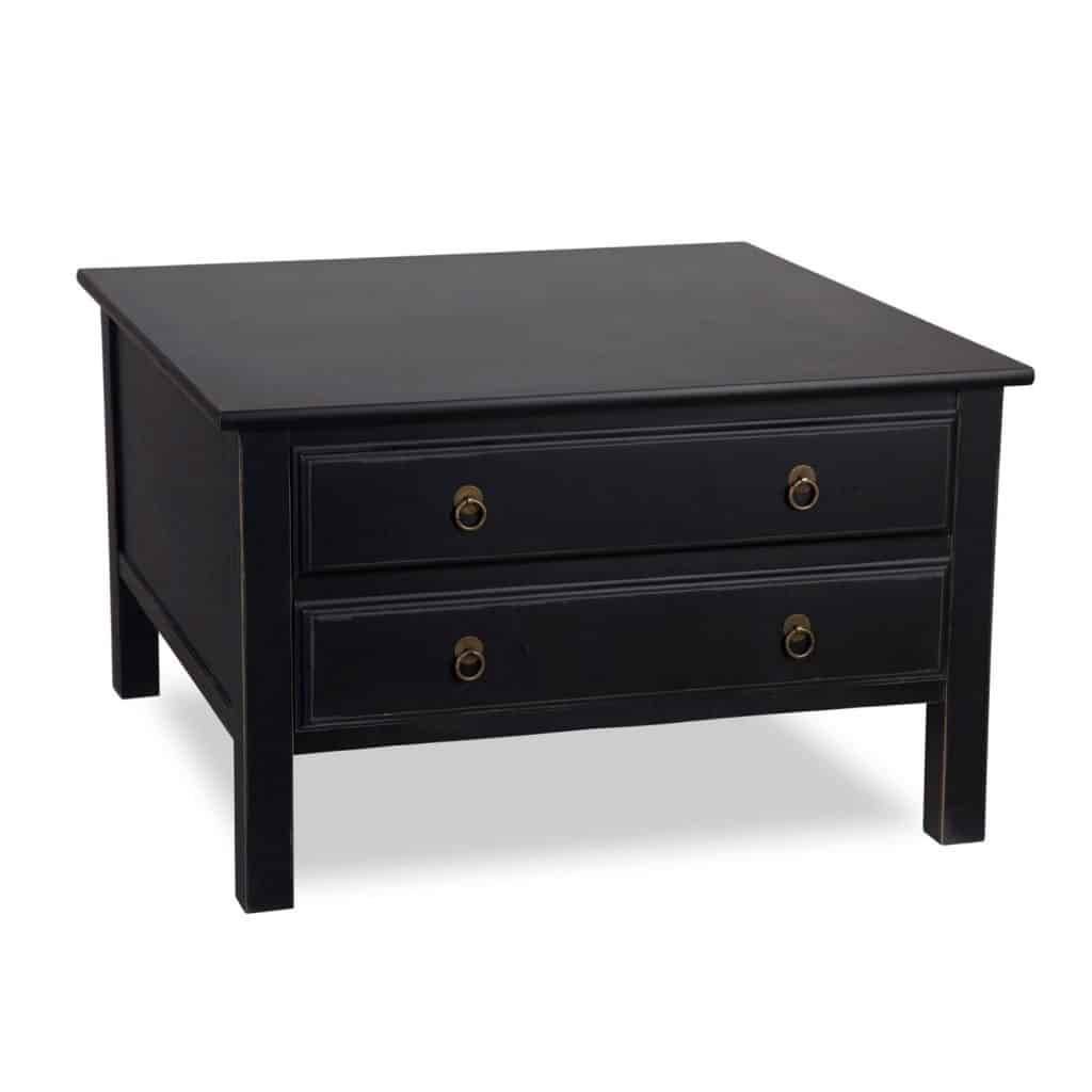 A small black colored dressers with brass door knobs on a white background