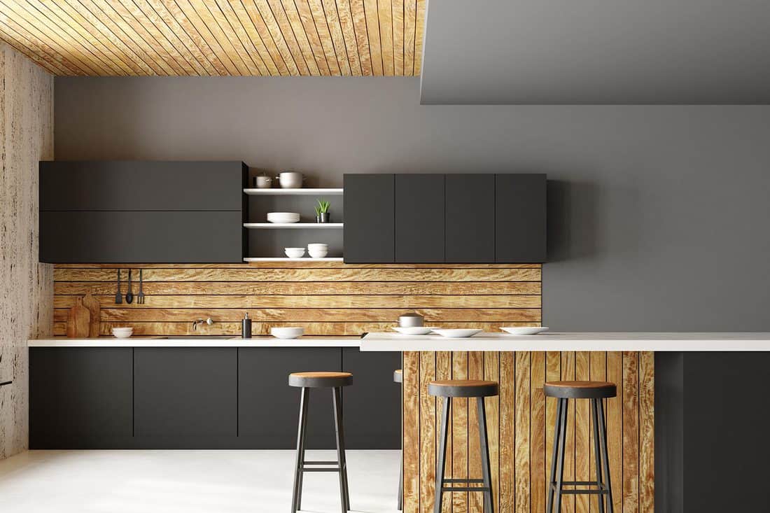 Clean kitchen interior with dark cabinets