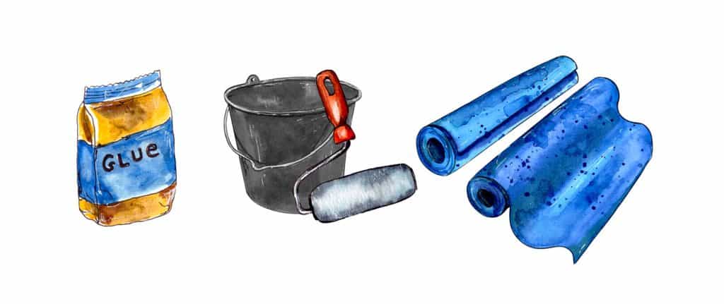Glue attaching equipment illustrations on a white background