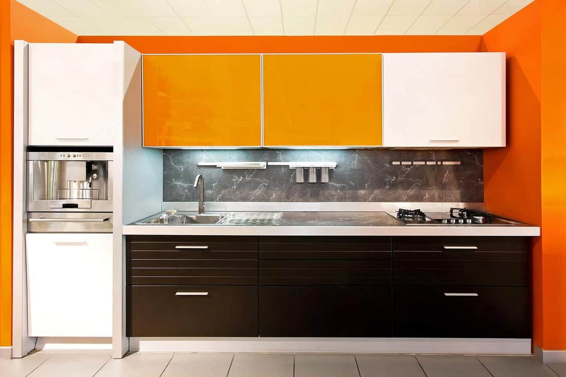 Kitchen with orange walls