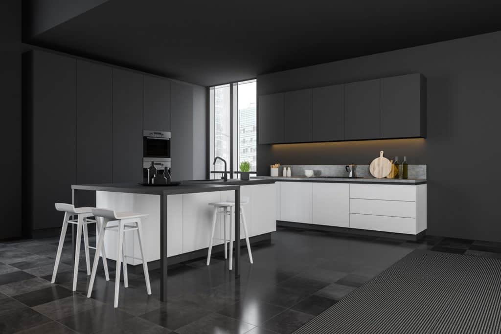 Luxury gray kitchen corner with white bar