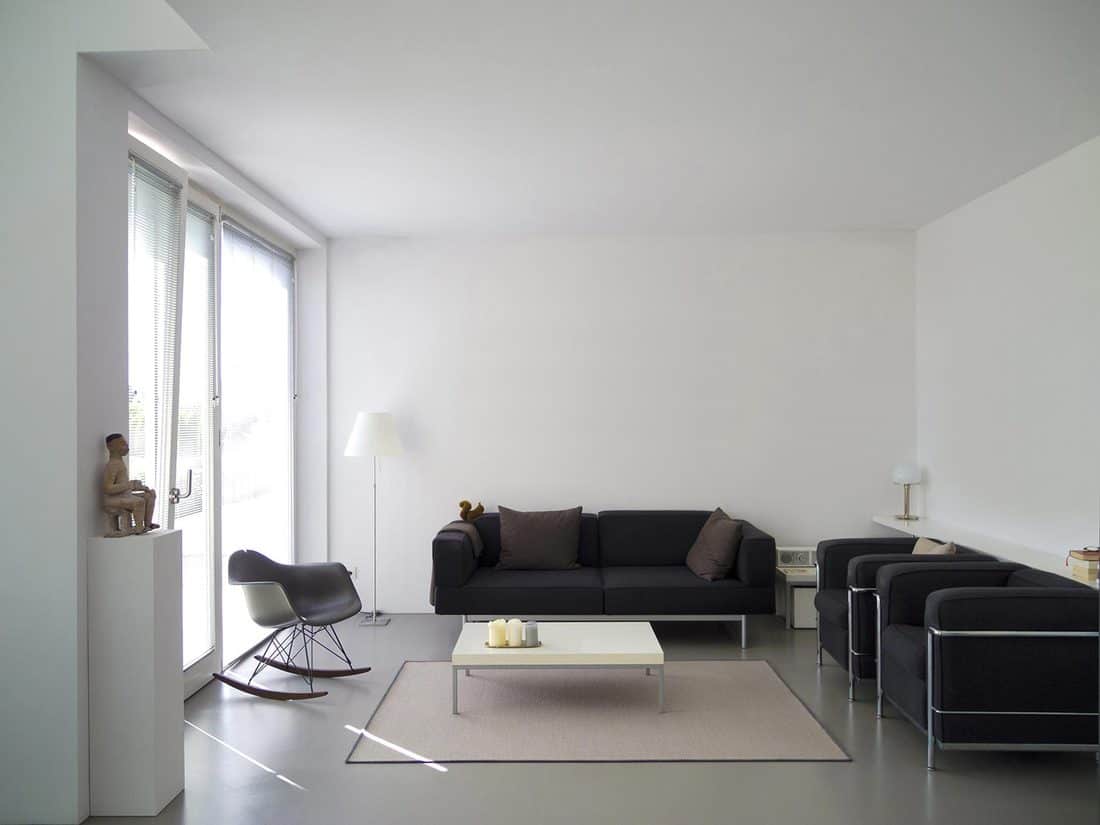 Modern interior with black sofa