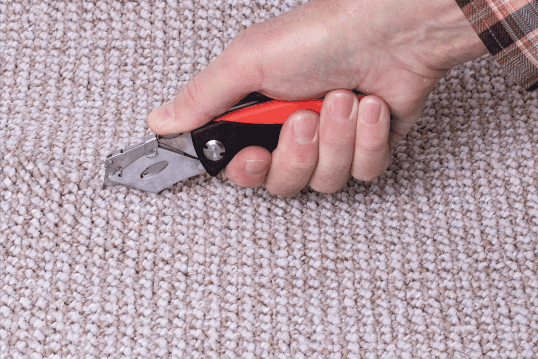 People in handyman jobs. The hand of a craftsman cuts a carpet with cutter. How To Use A Carpet Cutter Or Trimmer [A Complete Guide]