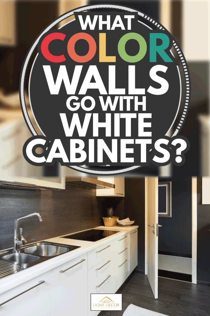 Architecture, modern house, domestic kitchen with white cabinets and gray color walls. What Color Walls Go With White Cabinets