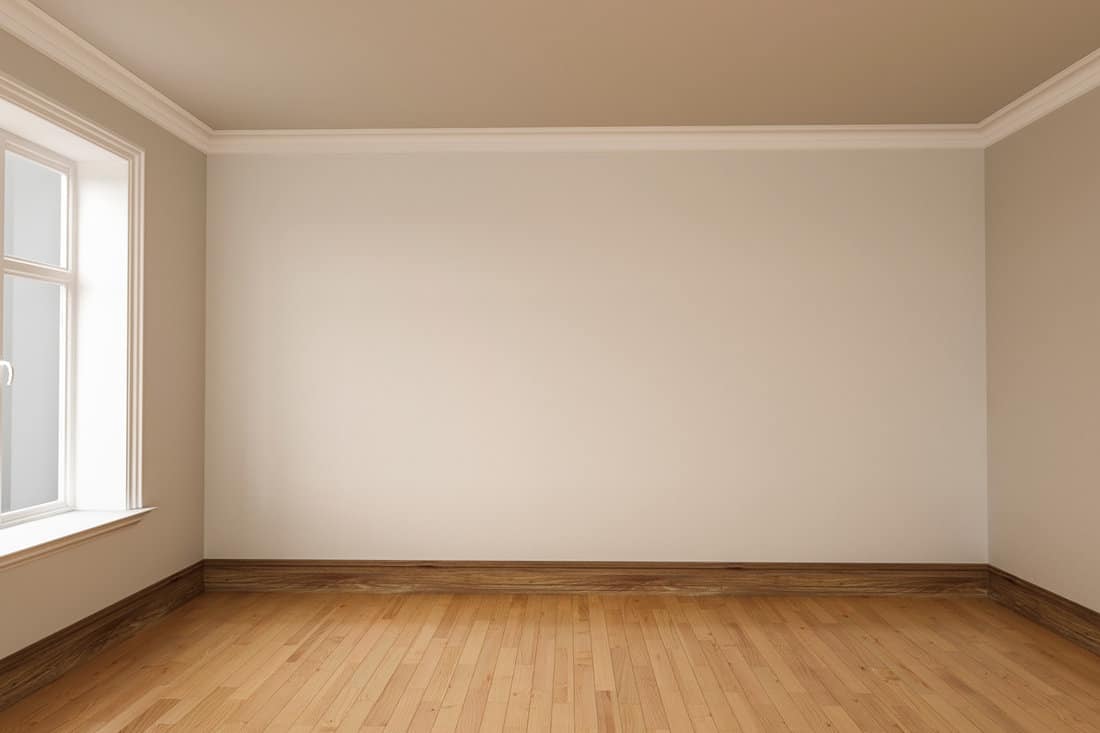 Brown wooden flooring of an empty room with cream painted walls