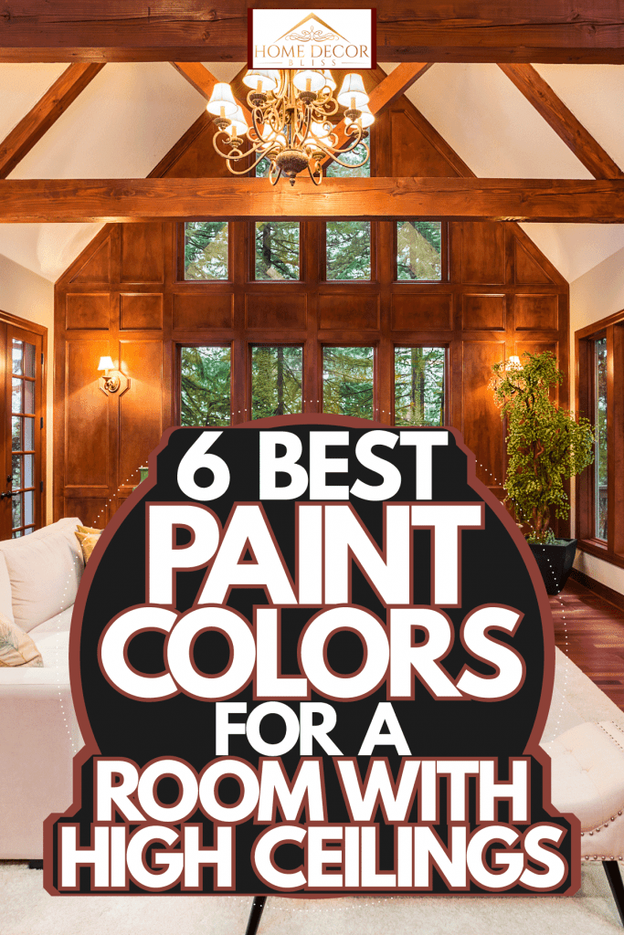 A living room with a rustic glow dazzled with mid century designed wall lamps and chandeliers expressing the earthiness of the room, 6 Best Paint Colors For A Room With High Ceilings
