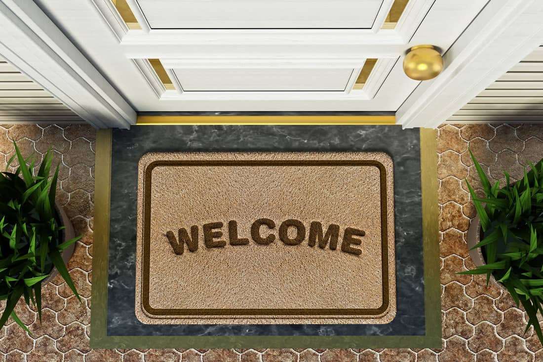 A welcome doormat in the front door of a house, How To Keep Your Doormat From Sliding—7 Easy Ways!