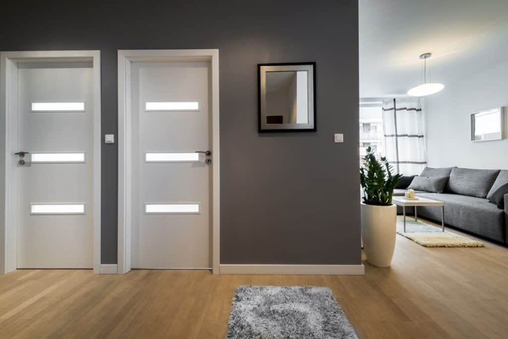 Two white doors leading to bedrooms