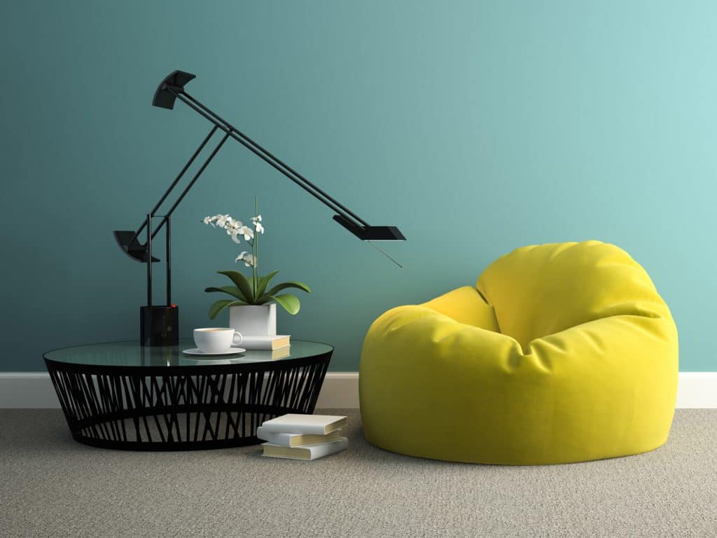 interior with yellow beanbag