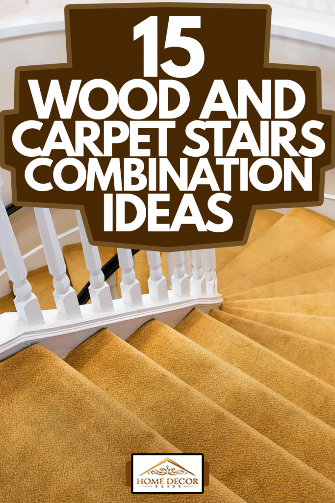 Wide View of wooden staircase with carpet runner and white molding, 15 Wood And Carpet Stairs Combination Ideas