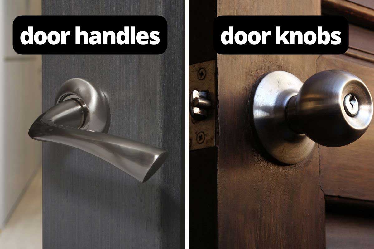 Collage of a door handle and door knob