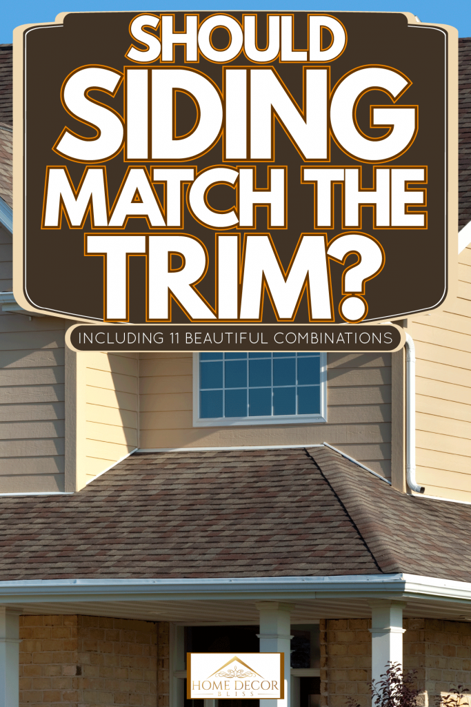 A huge beige siding American themed house with brown shingle roofing, Should Siding Match The Trim? [Inc. 11 Beautiful Combinations]