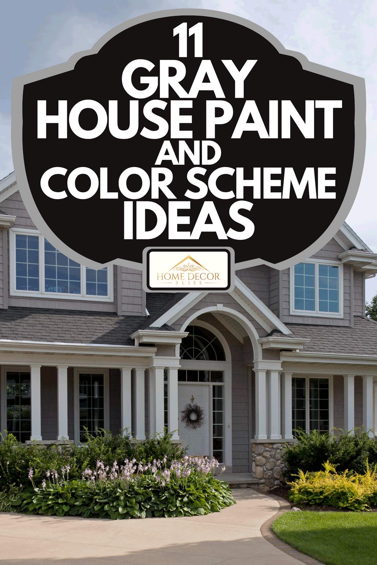 A front of a beautiful luxury home in a typical suburban neighborhood, 11 Gray House Paint And Color Scheme Ideas