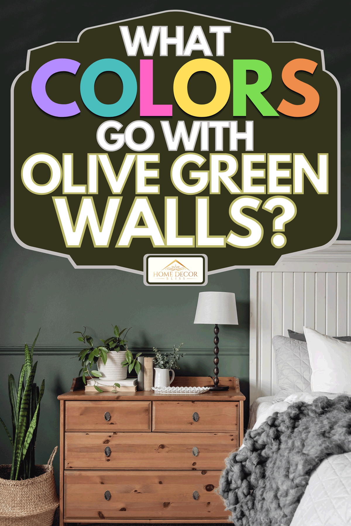 An interior green boho bedroom with plants, What Colors Go With Olive Green Walls?