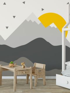 A mock up wall decor of a huge mountain and sun inside a childs room, Do Wall Decals Damage Walls? [Inc. Fatheads]