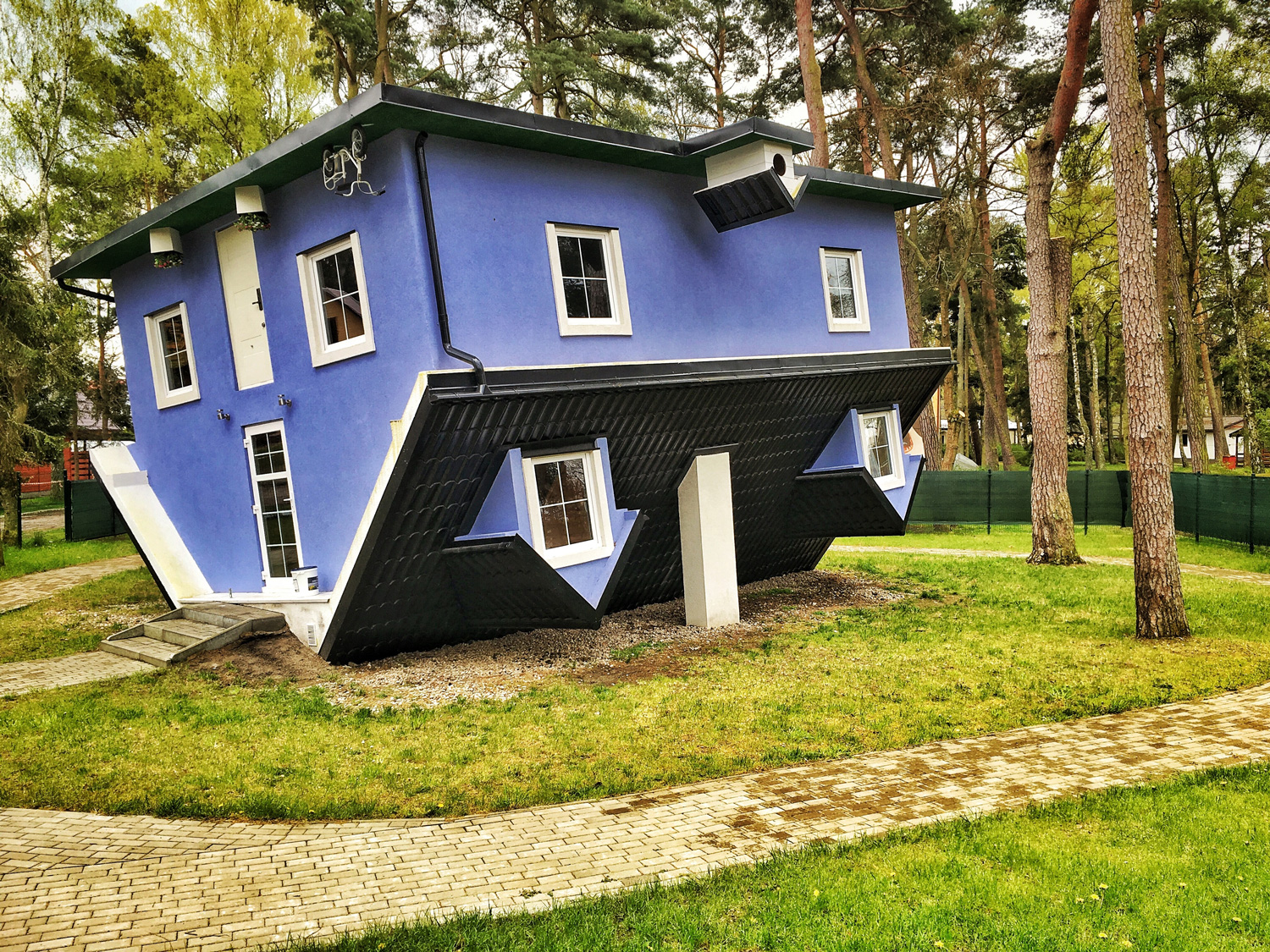 Blue upside down house