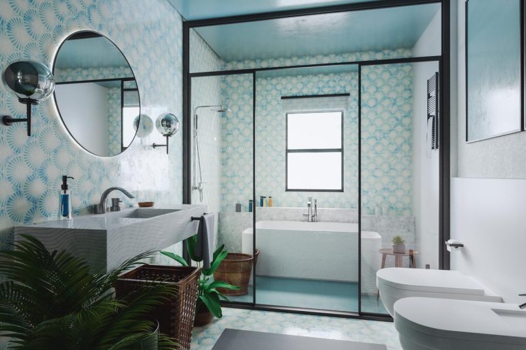 An elegant bathroom interior with sink and glass door shower, Why Do My Bathroom Walls Sweat?